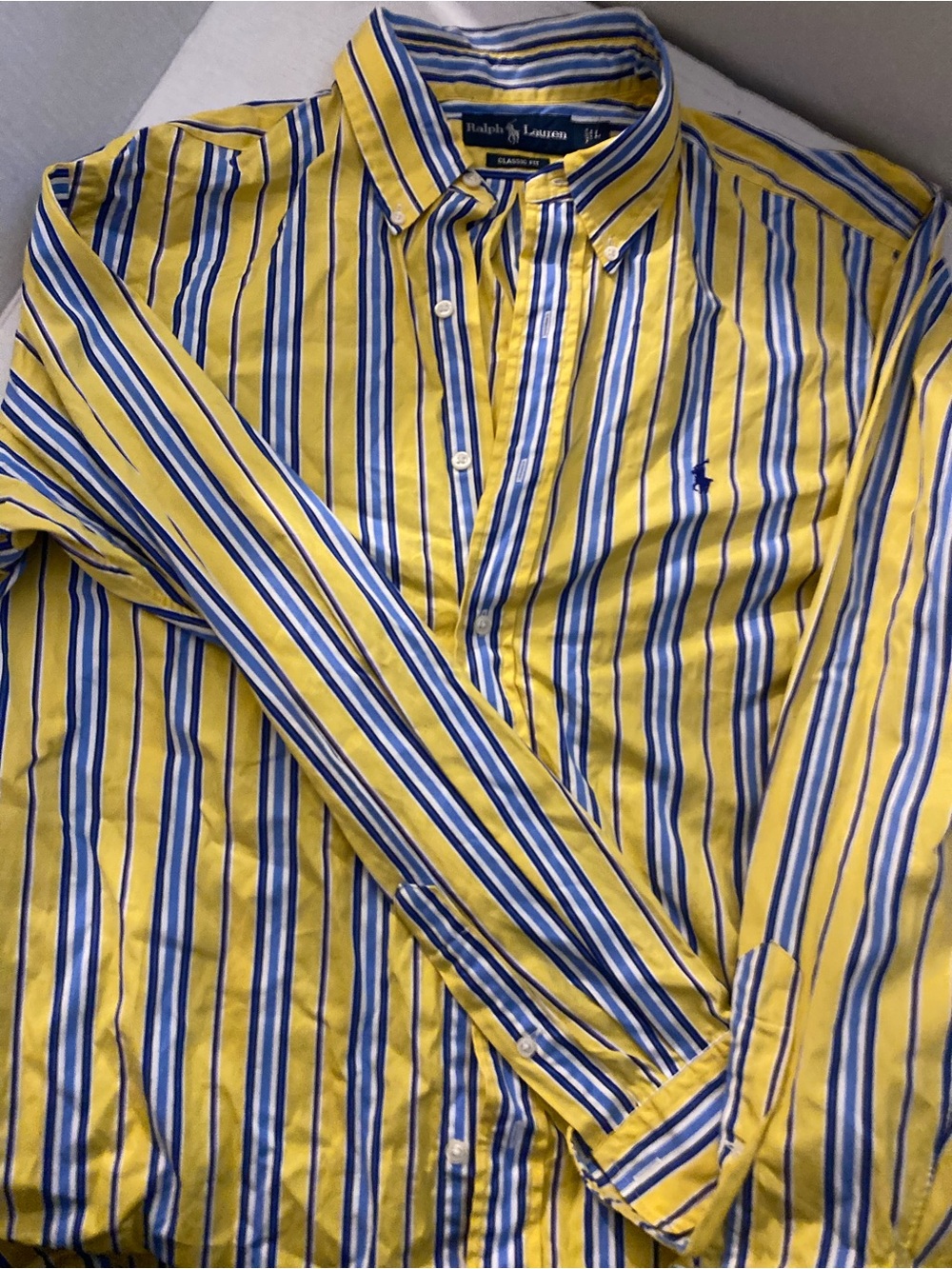 Y2K Ralph Lauren Yellow & Blue Striped Men's Button-Down Shirt